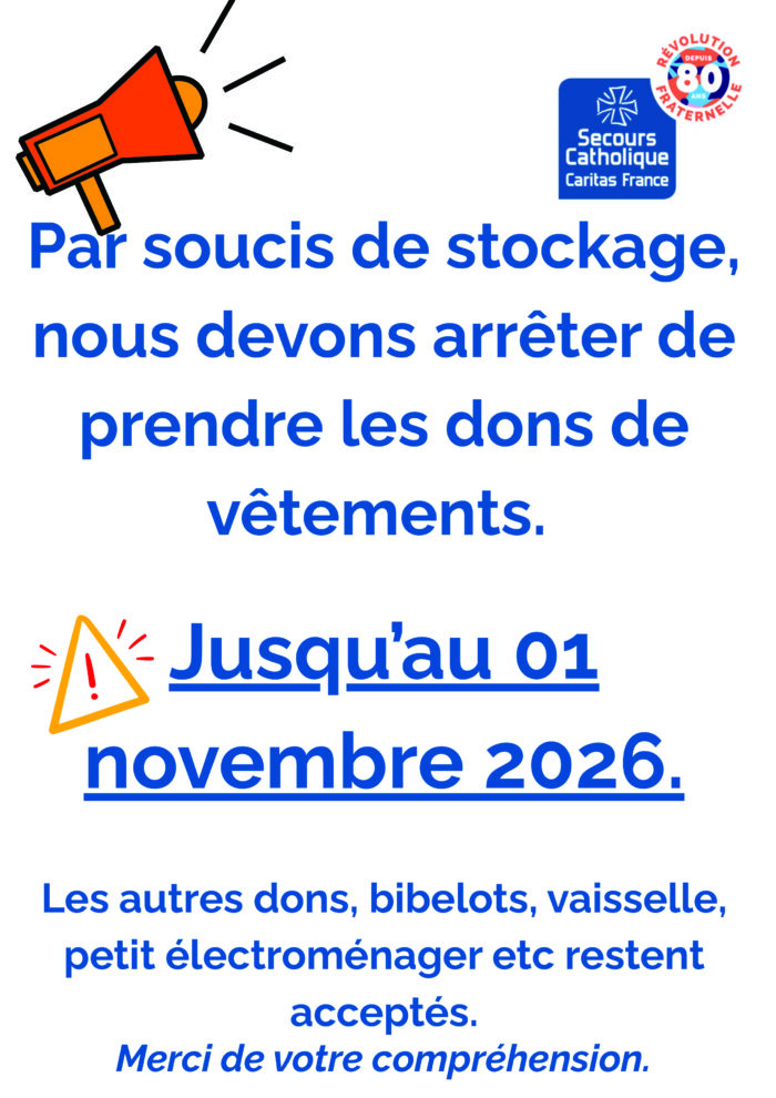 arrêt de dons jusqu'au 01.11.26